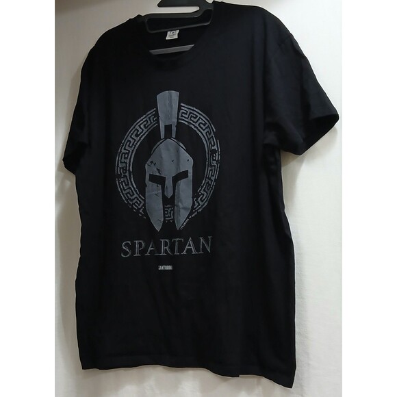Spartan Santorini Black Gladiator Spartan Warrior T-Shirt Men's Size XXL EUC - Picture 1 of 5